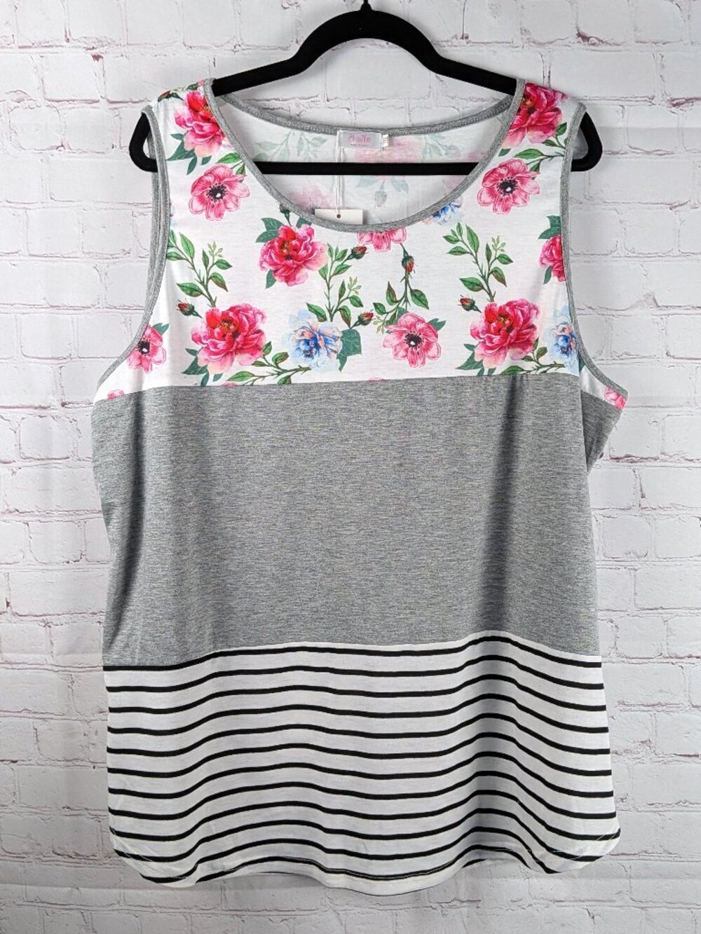 NEW Halife Floral/Striped Tank Top 3XL